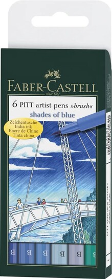 FABER-CASTELL India Ink Pitt Artist "B" Blue Brush Pens 