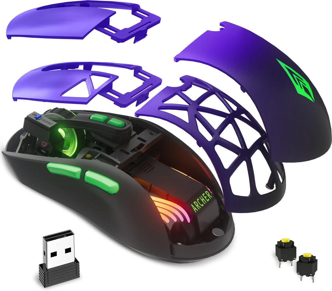 Tizum Archer Tech Lab Bluetooth Wireless Pro Gaming Mouse Ergonomic Optical  Gaming Mouse (2.4GHz Wireless, Bluetooth, Type C, Purple)