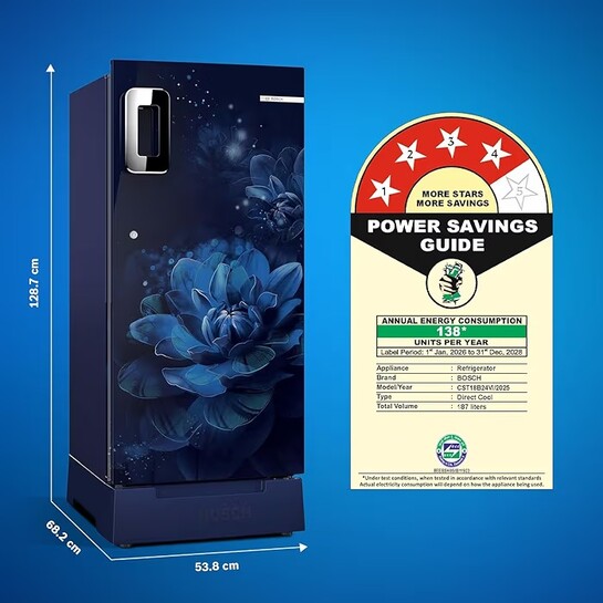 Bosch 187 L, 4 star, Direct-Cool Single Door Refrigerator | 18 Hrs Cooling Retention (2026 model, CST18B24VI, Sevian Blue)
