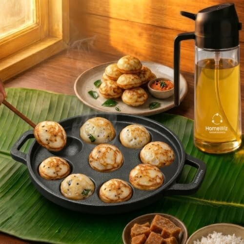 HomeWiz Cast Iron Appe Pan 9 Cavity 22 cm | Free Oil Dispenser 500ml | [₹2150 Coupon]