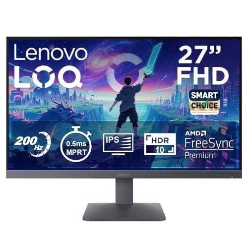 Lenovo LOQ 27-10 (Smartchoice) | 27" (68.5cm) FHD (1920x1080) IPS 200Hz Gaming Monitor | 0.5ms, HDR10 Compliance, AMD FreeSync, 99% sRGB, 2xHDMI 2.1 TMDS, 1xDP 1.4| Tilt | Lunar Grey | 68F2GACBIN