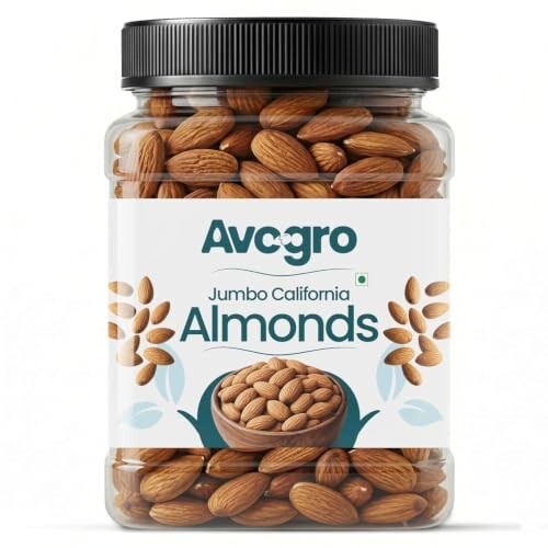 Avogro Premium California Almonds 500gm | Crunchy Natural Badam Whole Nuts for Snacking Baking Cooking Desserts Dry Fruit Gift Pack Fresh Handpicked Kernels