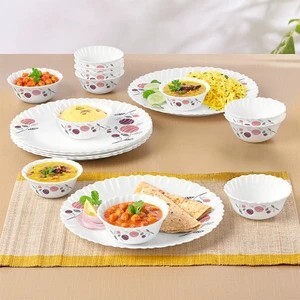 Larah by Borosil Pack of 18 Opalware Dinner Set (Pink, Microwave ...more