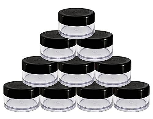 Empty Acrylic San Jar Transparent Cosmetic Container with Leakproof Inner Lids for Lip Balms, Lip Scrubs, Body Butters, Makeup & DIY Cosmetics Beauty Products. (Black, 8 ml) (Pack of 10)