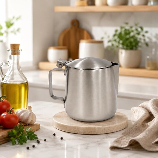 Stainless Steel Sambar & Sauce Serving Jug with Lid