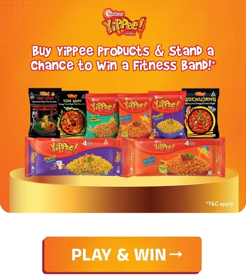 Zepto - Yippee Catch The Ingredients & Unlock Coupon (Flat 40 off on Yippee order above 199) | Chance to win Fitness Band worth 20k