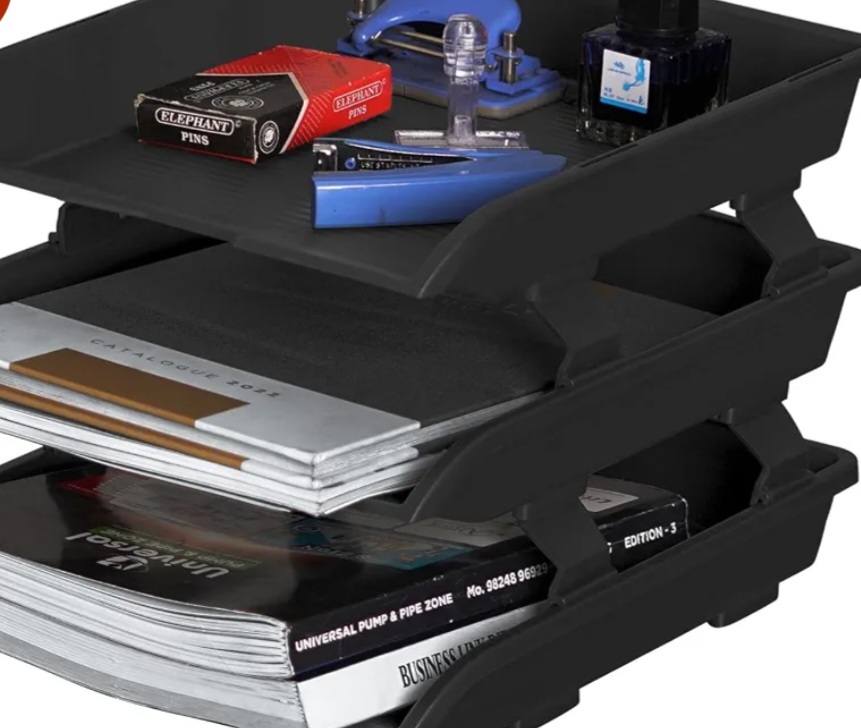 Unmuted Lettering Primelife 3 Tier File Tray Organizer - Black | ABS Plastic Desk File ...