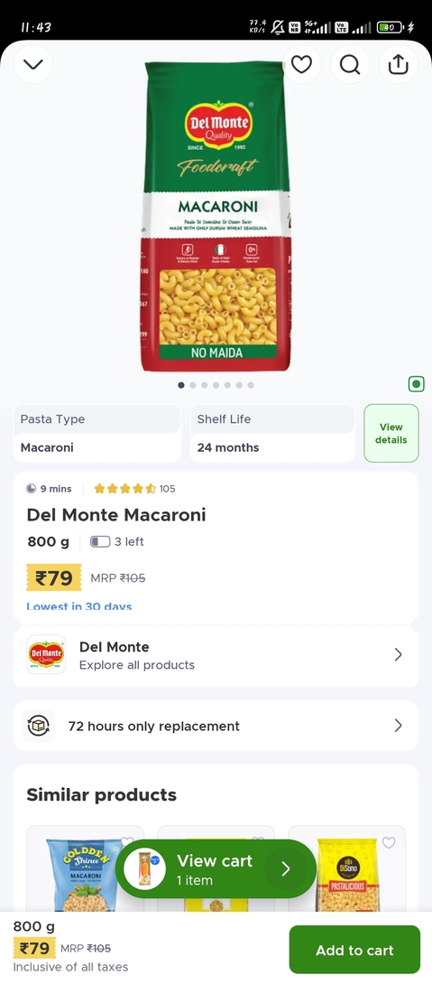 Blinkit- pasta875/800gm at 79rs