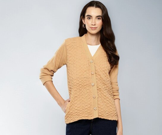 Aarika Women Solid Round Neck Casual Cardigan Sweater