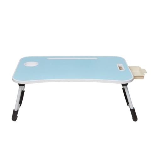 Amazon Basics Engineered Wood Foldable Laptop Table with Cup Holder, Tablet Groove and Mini Drawer (60L x 40W x 26H cm, Blue)