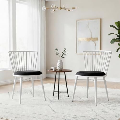 Solimo Set of 2 White Rustic Finish Iron Chairs with Plush Cushioned Seating
