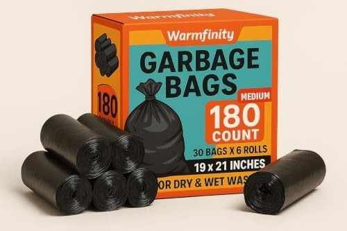 Warmfinity Leak-Proof Black Garbage Bags for Dry & Wet Waste (Medium - 19x21 Inches)