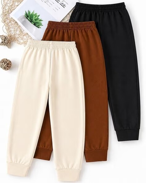 Boys Typographic Printed Track Pants with Drawstring Waist (Pack of 3