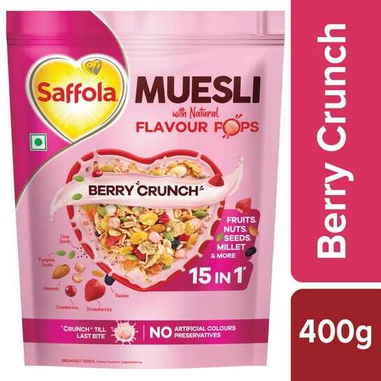 Buy Saffola Berry Crunch with Natural Flavour Pops Muesli 400 g ,hyperlocal