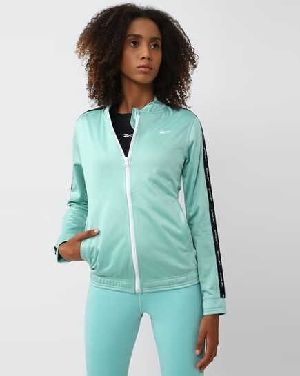Reebok Women Zip-Front Fitness Track Jacket with Sleeve Taping