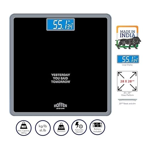 Hoffen HO-18 6mm Tempered Glass Electronic Bathroom Weight Scale with LCD Display