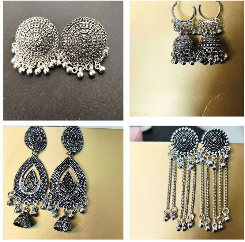 4 Pair Silver Oxidised Earring Set  @250