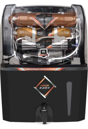 Kinsco Aqua Punch 15 L RO + UV + UF + Copper + TDS Control Water Purifier with Prefilter (Black)