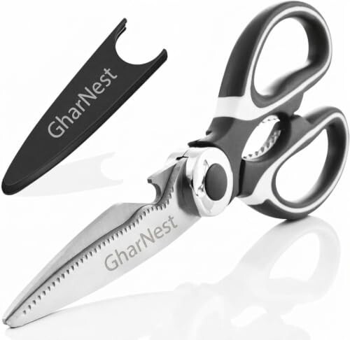 MOQ-2 | Multi Purpose Heigh Quality Kitchen Scissors | Premium Stainless Steel Food Shears for Meat, Chicken, Fish, Seafood, Vegetables & Herbs | Heavy Duty Kitchen Shears with Bottle Opener | Black