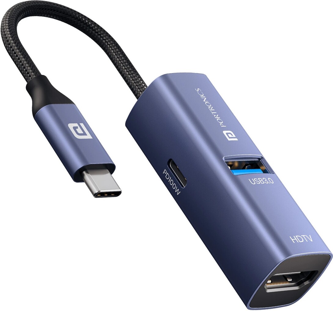 [100 % coins back].  Portronics Mport Swift 3-in-1 Type-C Hub with 4K@30Hz HDMI, USB 3.0 & 100W PD Charging USB Hub (Grey)