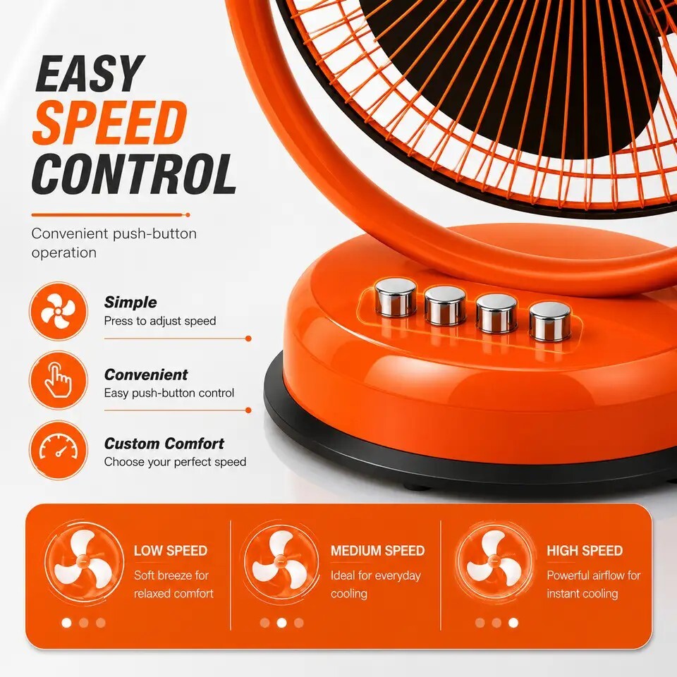 Flipkart SmartBuy Atomic300 with 2 Year Warranty High Air Delivery, Ultra High Speed 300 mm Table Fan (Orange Black | Pack of 1)