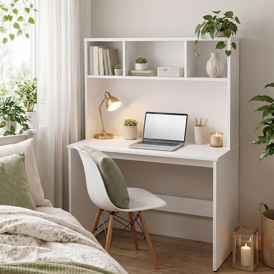 Andca Aura Study Table with 3-Cubby Bookshelf Hutch - Modern Wooden Computer Desk for Home Office & Bedroom  (80 x 45 x 120 cm)