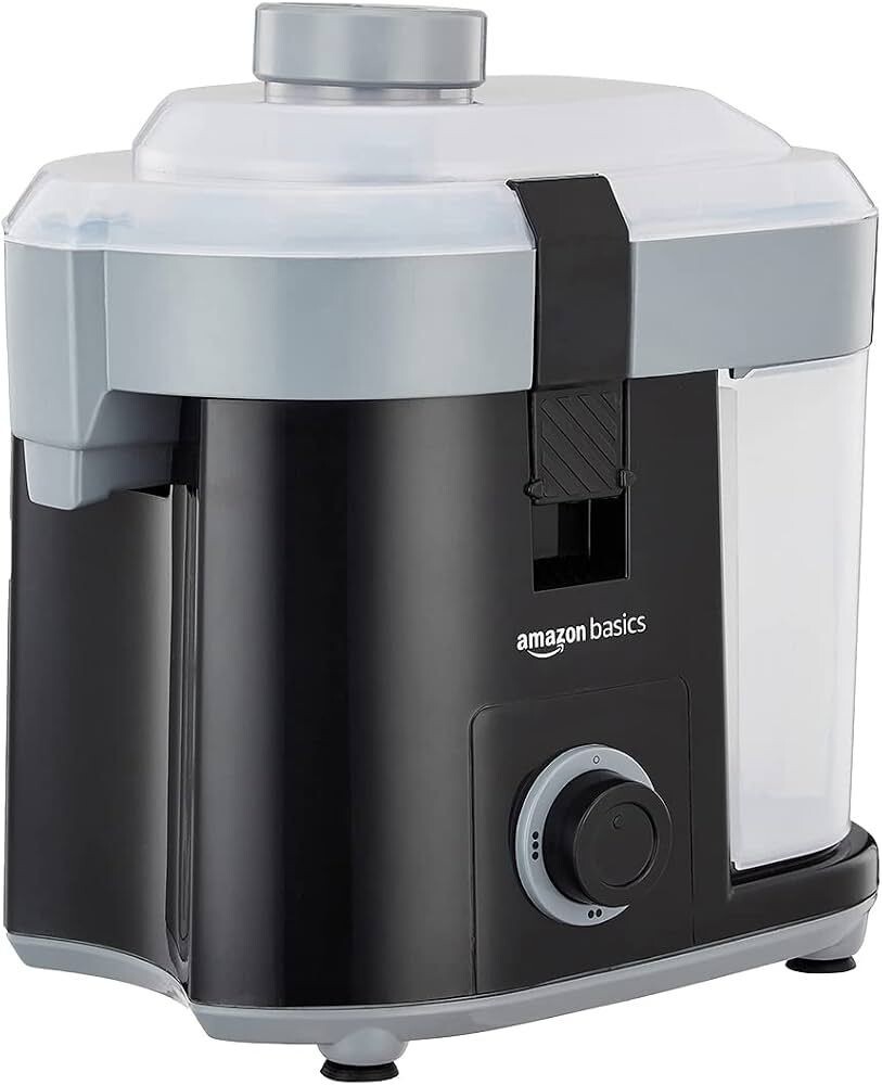 amazon basics 450 W CENTRIFUGAL JUICER WITH PUSHER | REMOVABLE PULP CONTAINER | SS MESH FILTER & 3 SPEED SETTINGS I FOR JUICING FRUITS | VEGITABLES & MORE | ISI-MARKED | BLACK 450 Watts