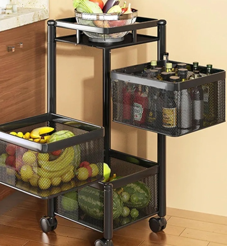 Kitchen Mesh Rack Homeor Multi-Purpose Mesh Rotating Trolley Storage Organizer & Kitchen ...