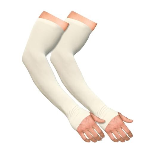 Boldfit Arm Sleeves for Men & Women UV Protection Hand Sleeve with Thumb for Boys & Girls Sun Protection Cover for Running, Bike Riding, Cricket - Nylon - Off-White- 1 Pair