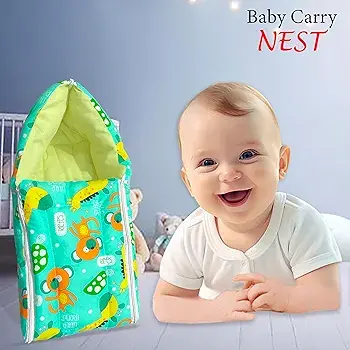 MOM & SON Green colour Cotton Sleeping and Carry Bag 29.52 by 17.71 by 3.93 inches