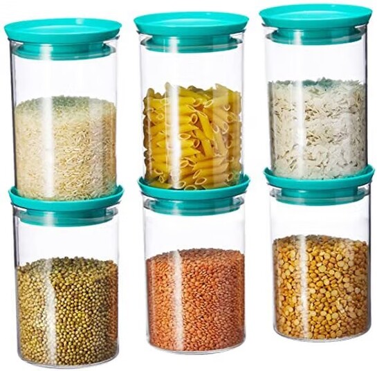 Homeor Plastic Storage Jar and Container Set I Air Tight & BPA Free Stackable Containers for Kitchen Storage 900 Ml Each, Set 6