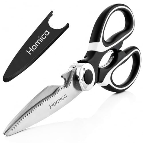Multi Purpose Heigh Quality Kitchen Scissors | Premium Stainless Steel Food Shears for Meat, Chicken, Fish, Seafood, Vegetables & Herbs | Heavy Duty Kitchen Shears with Bottle Opener | Black