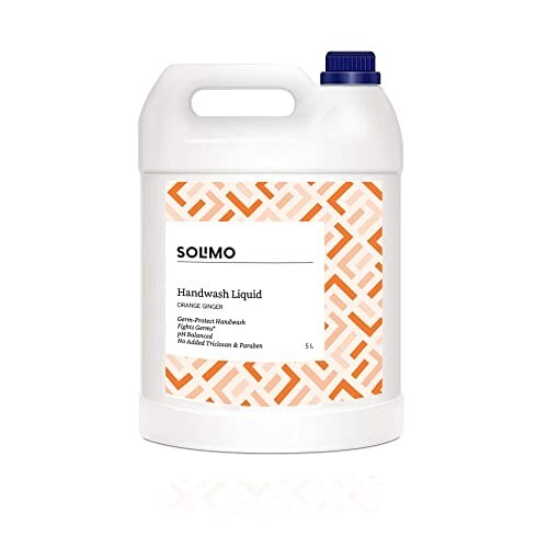 Amazon Brand - Solimo Liquid Handwash, Refill Can | Orange Ginger | 5 Litre | Fights Germs | Ph-Balanced Formula | No Added Triclosan & Parabens