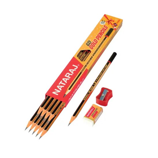 Zepto - Nataraj 621 Special Edition Gold Pencils 10 pc | Free Eraser & Sharpener