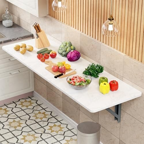 Lukzer Engineered Wood Wall Mounted Folding Table (MT-001 / White / 120 × 40 cm)