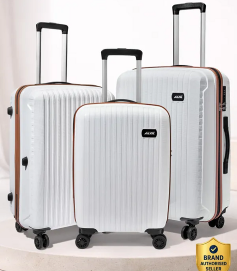 ALFA By VIP hard Body Set of 3 Luggage 8 Wheels - Excel Secure Hard Side Luggage | Trolley Bag With Flushed Combination Lock - White