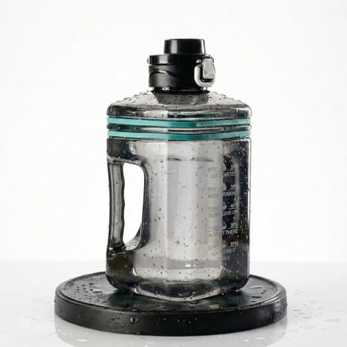 2.2L Half Gallon Water Bottle with Time Marker & Handle – Large Leakproof Motivational Sports Jug for Gym, Workout, Office & Outdoor Hydration – BPA Free Reusable Container (Black)