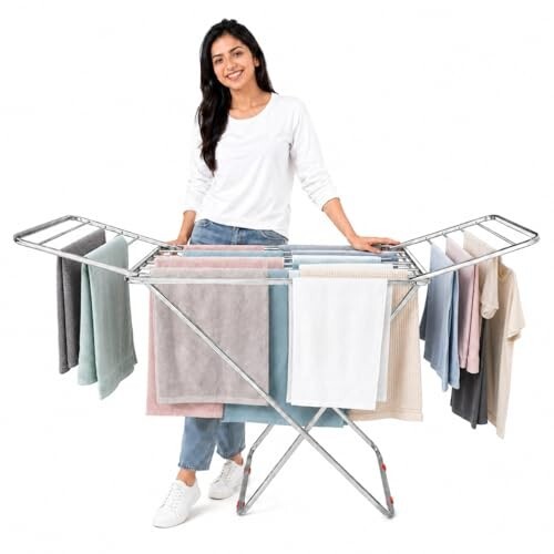 Lifelong Stainless Steel Butterfly Cloth Dryer Stand | Foldable, Portable & Rust-Resistant Clothes Drying Rack | Indoor & Outdoor Laundry Stand with Multiple Rods for Quick Drying |Space-Saving Design