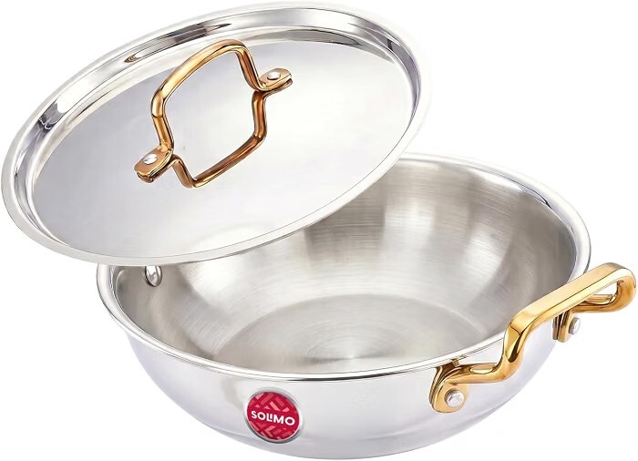 Amazon Brand - Solimo Premium Triply Stainless Steel Kadhai 26cm (3.2L) | SS Lid | Even Heating