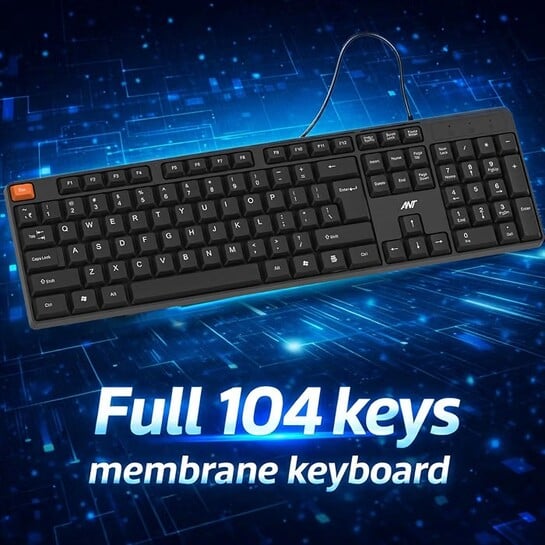 Ant MASTER15 Wired Keyboard and Mouse Combo, 104-Key Full-Size Silent Membrane USB Keyboard & 1000 DPI High-Precision Optical Mouse