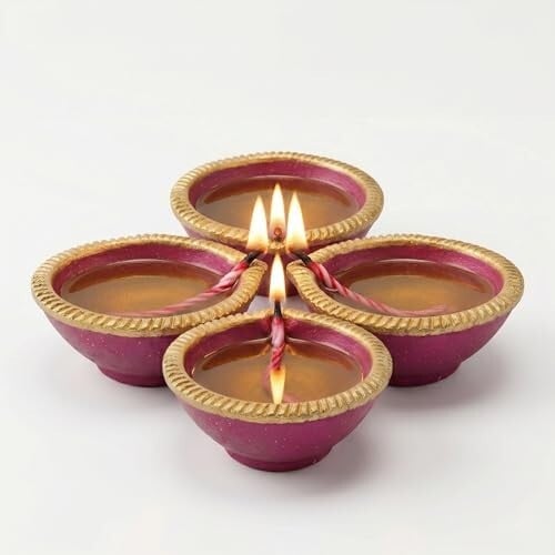 Pure Source India Traditional Handmade Earthen Clay Big Size Diya for Laxmi Poojan, 4 Pieces | Elegant Blue Color (4 Pieces)