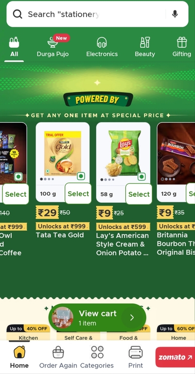 Blinkit: Get 1 item rs 9,29 on order of above 599 or 999