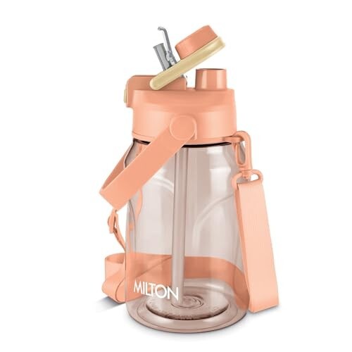MILTON Eros 1000, 2-in-1 Sip or Gulp Lid Water Bottle 960ml | Unbreakable - Crystal Clear Plastic | Leak-Proof & BPA-Free, One-Click Open | Ideal for School, Office, Gym & Travel Use, Peach