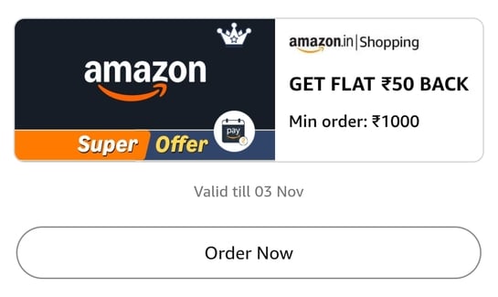 Amazon Shopping - GET FLAT ₹50 BACK Min order: ₹1000 using Amazon Pay Later