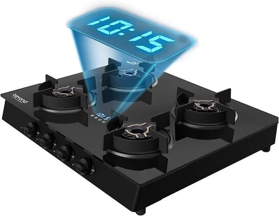 Beyond Appliances Auriga Pro 4 Full Brass Burner Smart Gas Stove | Auto Ignition | Digital Timer