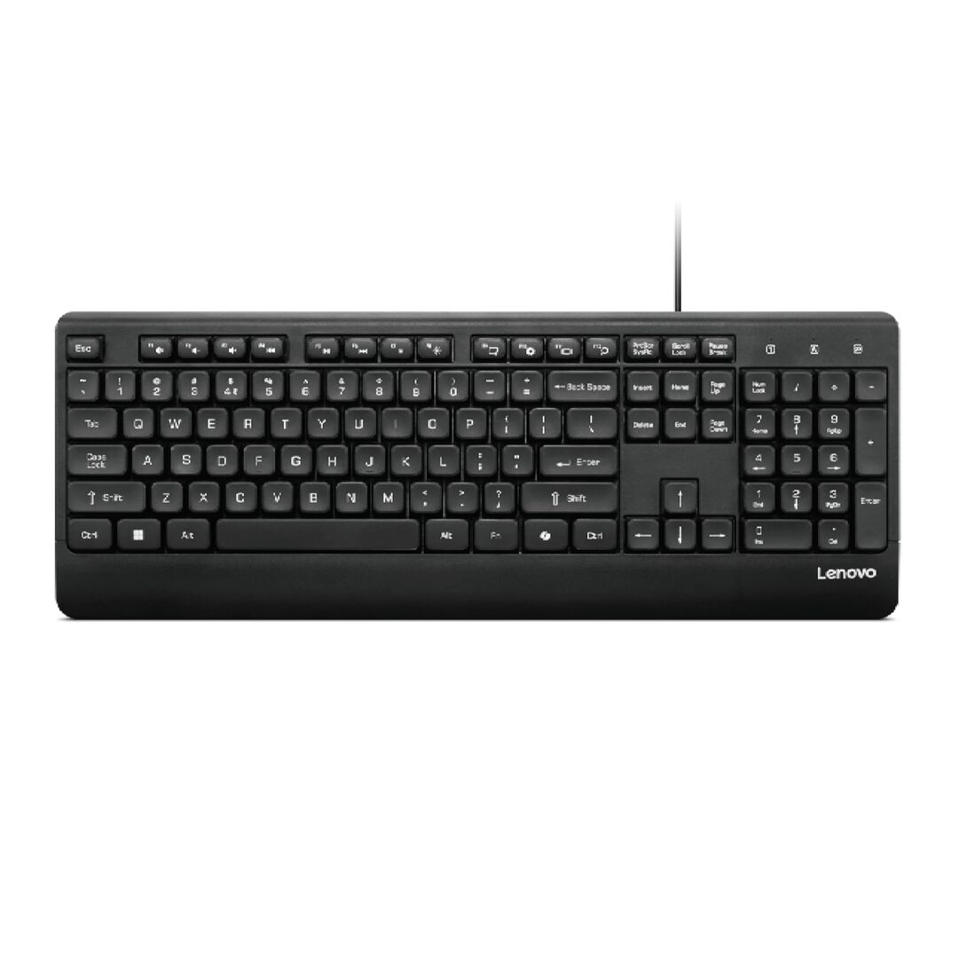 Lenovo 110 USB-A Wired Multimedia Keyboard Full Size Waterproof Keys One Touch Copilot Key Adjustable Stand- Black