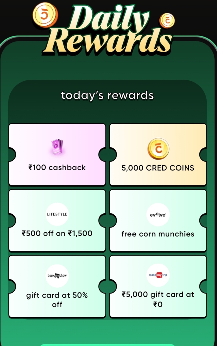 Cred: Daily Rewards Book my show Gift Card worth 100 at 50% discount 