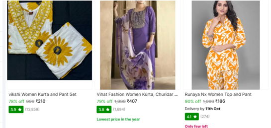 Vikshi Women's Sunflower Print Kurta and Pant Set with V-Neck Embroidery