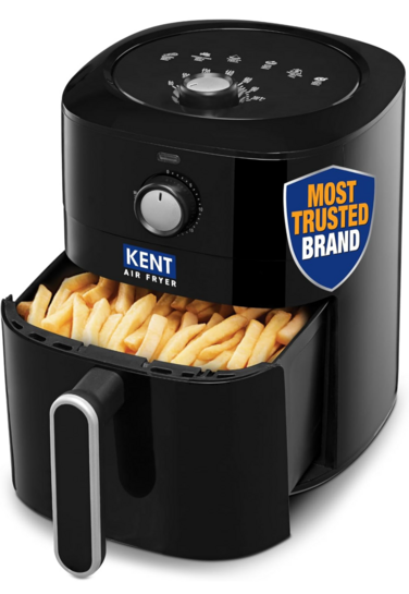 KENT Classic Hot Air Fryer 4L 1300 W | 80% Less Oil | Instant Electric Air Fryer | Auto Cut Off | Fry, Grill, Roast, Steam, and Bake | 1 Year Warranty | Black