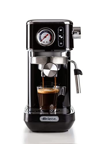 Ariete 1381/12 Coffee machine with pressure gauge, compatible with ground coffee and ESE pods, 1300 W, 1.1 L capacity, 15 bar pressure, ½ cup filter, Cappuccino device, Black